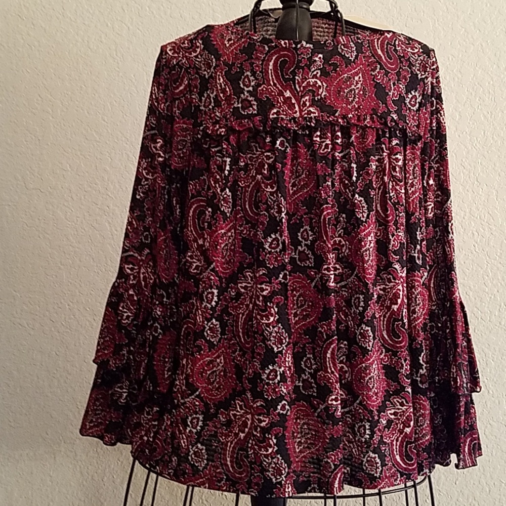 Michael Kors Black & Maroon Paisley Top M